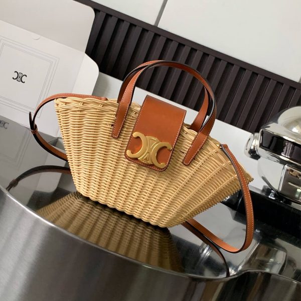 CELINE TEEN COUFFIN BAG IN WICKER AND NATURAL COW LEATHER(High-end Grade) - Image 2