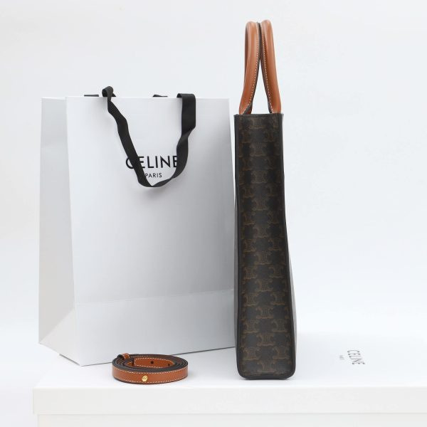 CELINE Vertical Cabas bag in calfskin with logo print and Celine print - Image 3