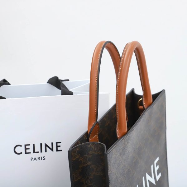 CELINE Vertical Cabas bag in calfskin with logo print and Celine print - Image 6