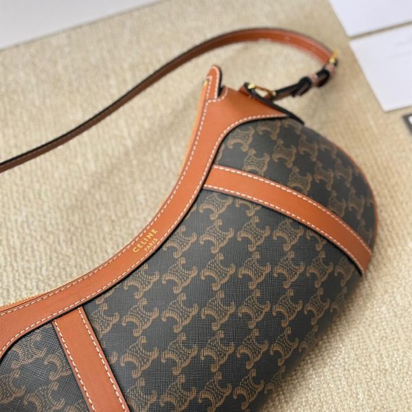 CELINE STRIPED LOGO PRINTED COW LEATHER HOBO BAG - Image 6