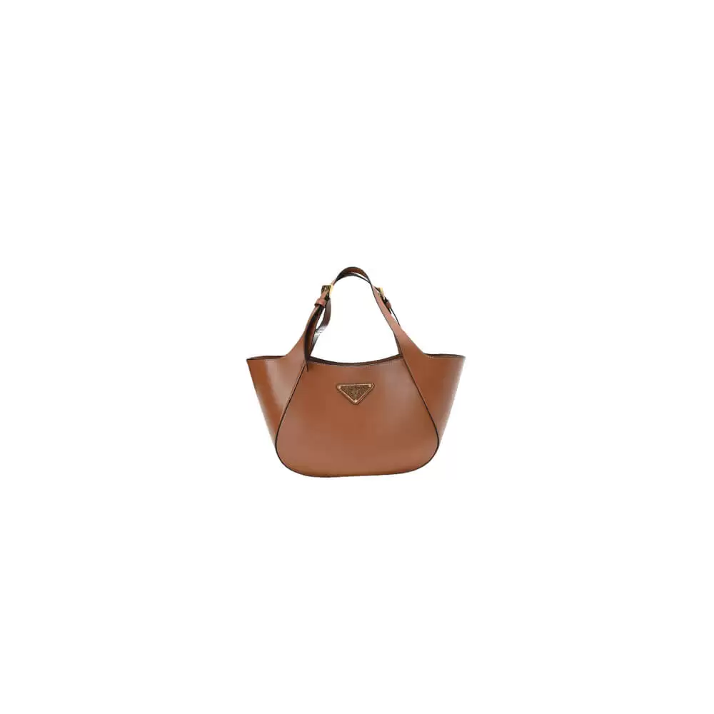 Prada Medium Enamel Triangle Logo Leather Tote Bag(high-end grade)