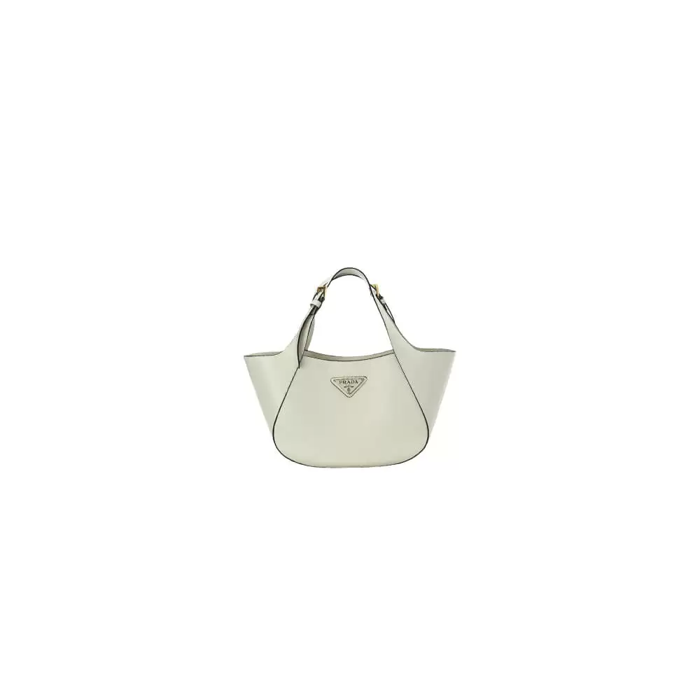 Prada Medium Enamel Triangle Logo Leather Tote Bag(high-end grade)