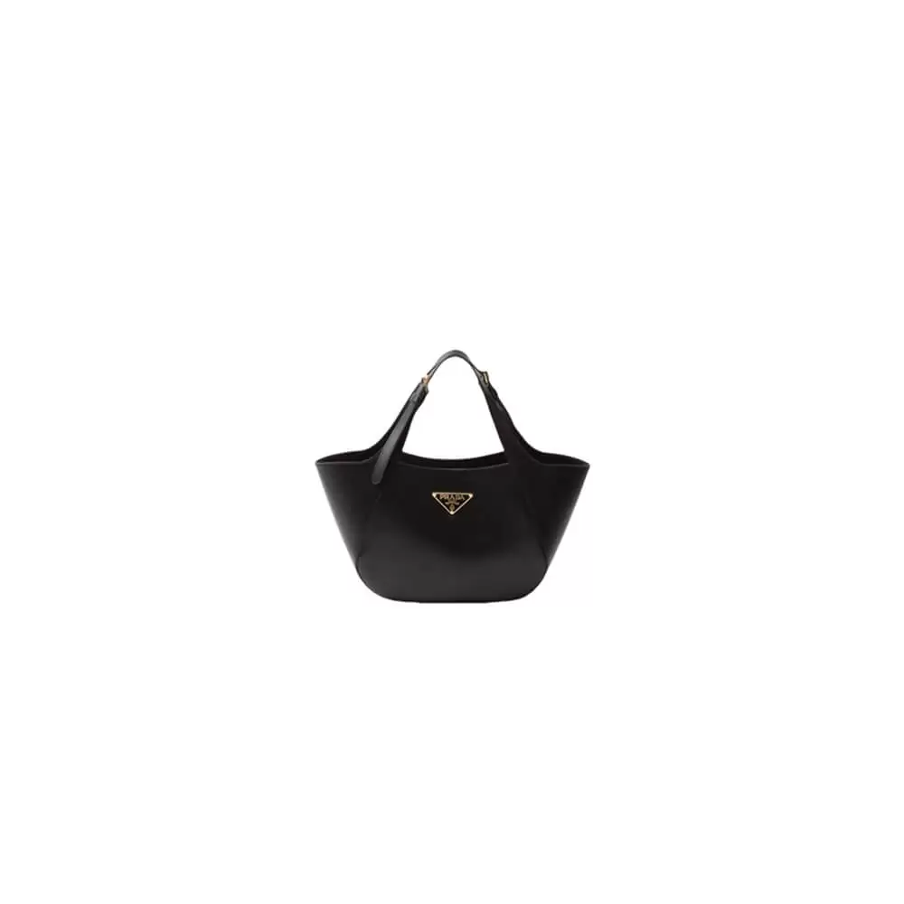 Prada Medium Enamel Triangle Logo Leather Tote Bag(high-end grade)