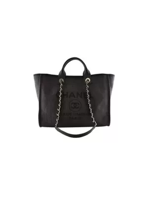 CHANEL Woven Straw Raffia Striped Medium Deauville Tote